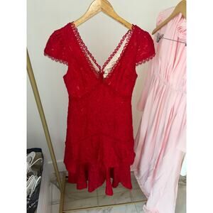 red lace midi dress